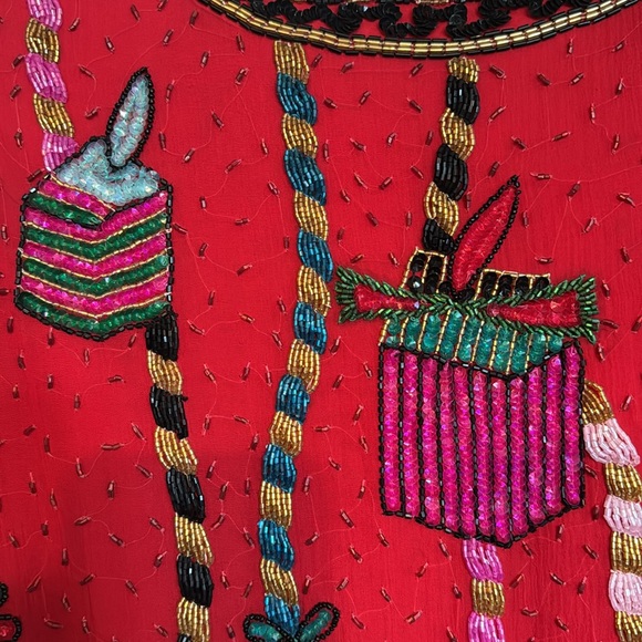 NITELINE DELLA ROUFOGALI Vintage 80s Beaded Sequin Jacket Holiday Silk Small - Picture 7 of 10